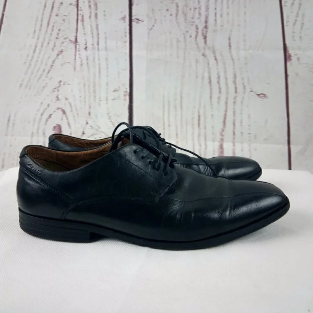 Clarks 1825 Men's Black Leather Oxford Lace Up Dress Shoes Size 11.5M